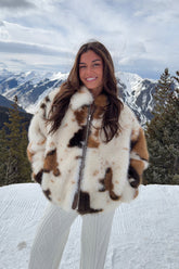 Rayan Cow Print Faux Fur Jacket