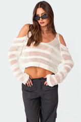 Textured Knit Open Shoulder Sweater