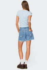 Cale Distressed Low Rise Denim Shorts