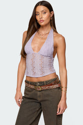Naya Textured Sheer Lace Halter Top
