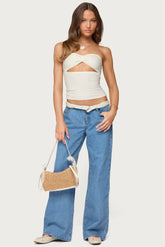 Floral Foldover Low Rise Baggy Jeans