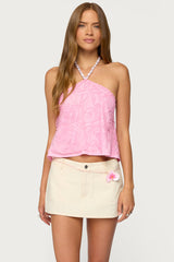 Ayva Embroidered Floral Bead Halter Top