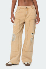 Alibi Distressed Low Rise Baggy Carpenter Jeans
