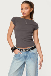 Oliana Ribbed Boat Neck T Shirt