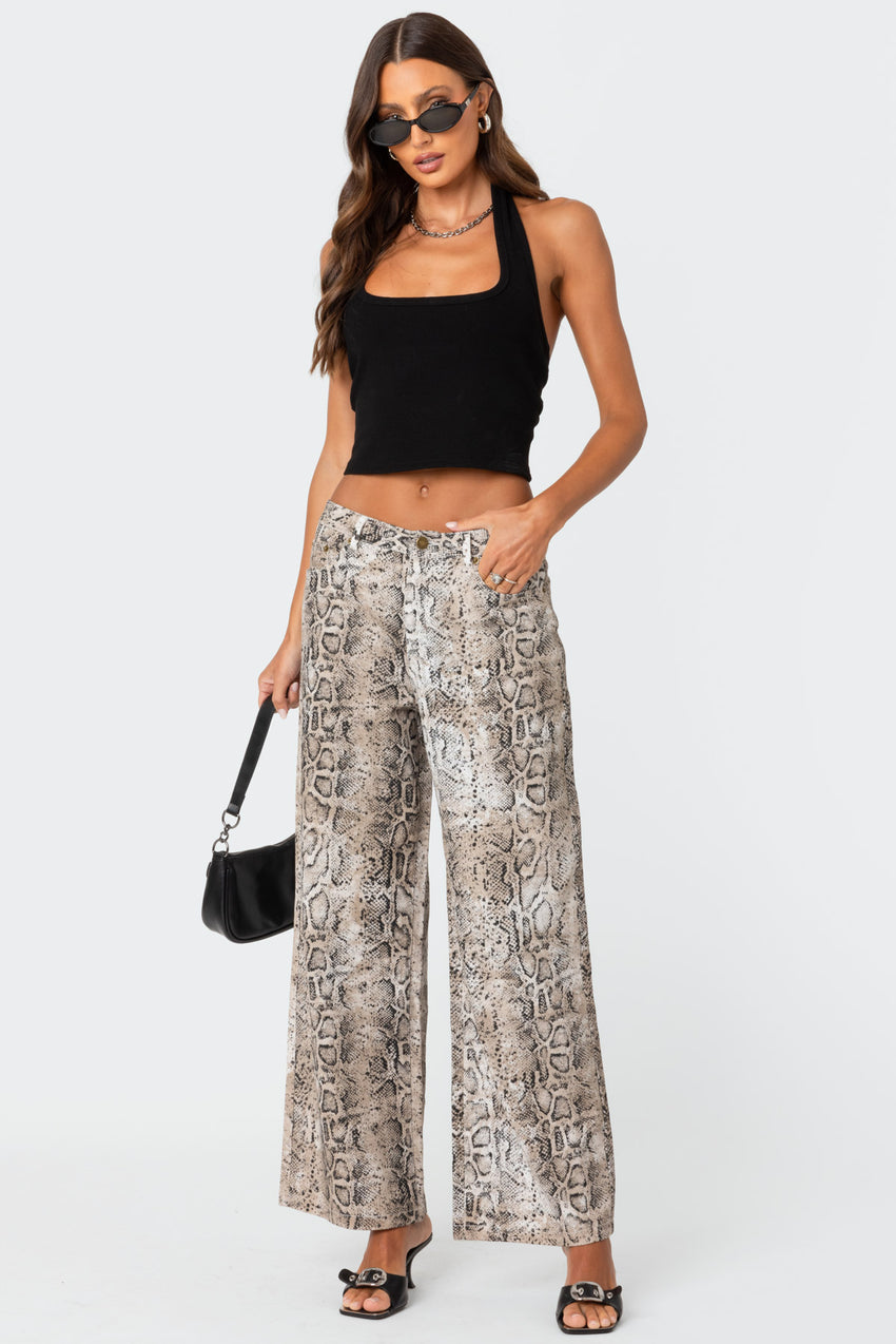 Snakeskin Printed Low Rise Baggy Jeans