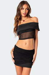 Hadley Fold Over Mesh Off Shoulder Top