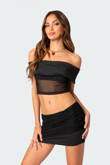 Hadley Fold Over Mesh Off Shoulder Top