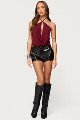 Chiffon Backless Cowl Neck Top