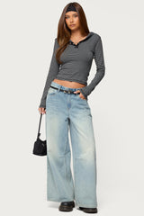 Damson Striped Hooded Henley Top