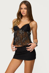 Sequin Sheer Mesh Babydoll Top
