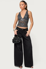 Isabela Sequin Sheer Lace Tank Top