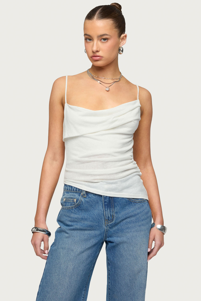 Asymmetric Cowl Neck Tank Top