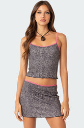 Lele Leopard Print Ribbed Tank Top