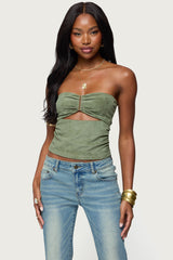 Kalina Cutout Faux Suede Strapless Top
