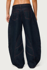 Double Pocket Low Rise Barrel Leg Jeans