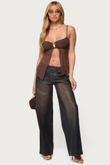 Reeve Split Front Sheer Mesh Top