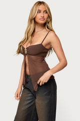Reeve Split Front Sheer Mesh Top