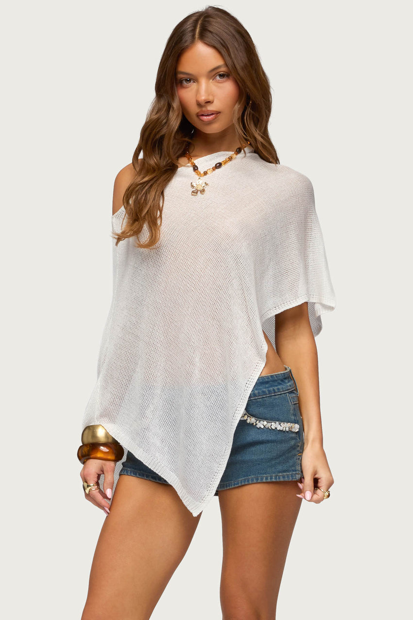 Azalia Asymmetric Knit Poncho