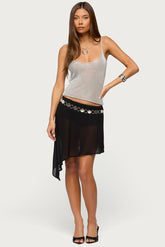 Irenah Asymmetric Sheer Chiffon Midi Skirt