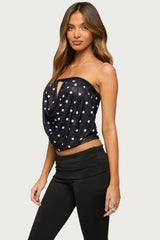 Jaclyn Polka Dot Mesh Strapless Top