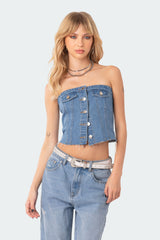 River Denim Strapless Top