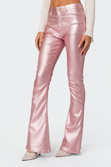 Luna Faux Leather Mid Rise Flared Jeans