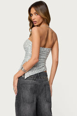 Sequin Asymmetric Slit Strapless Top