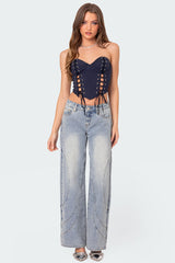 Oaklynn Stitch Detail Low Rise Baggy Jeans