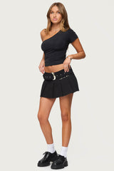 Kore Belt Pleated Denim Micro Skort