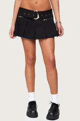 Kore Belt Pleated Denim Micro Skort