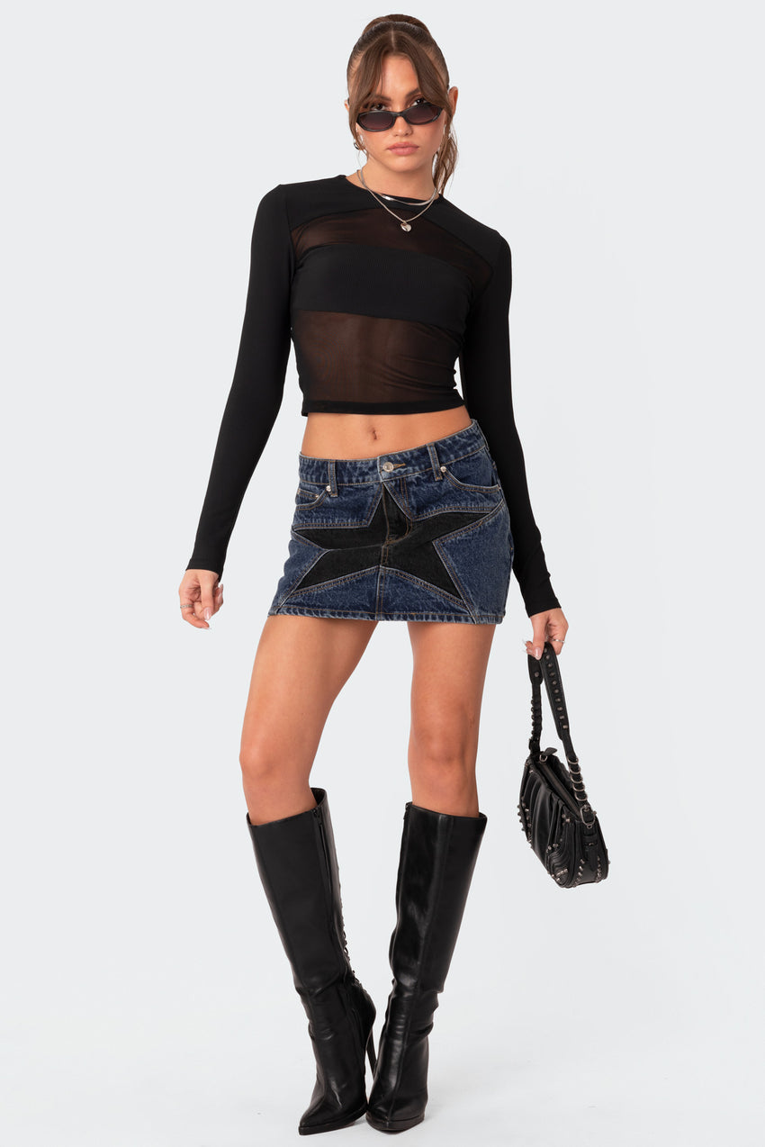 Stars Align Low Rise Denim Mini Skirt