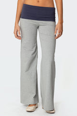 Wide Leg Contrast Foldover Pants