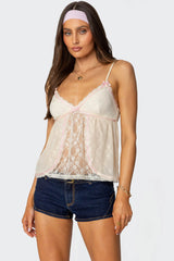 Ribbon Sheer Lace Babydoll Top