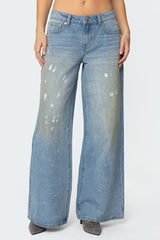 Paint Splatter Low Rise Baggy Jeans