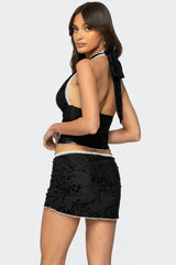 Klea Velvet Embroidery Halter Top