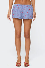 Cherry Embroidered Gingham Boxer Shorts
