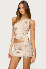 Astrid Beaded Backless One Shoulder Top