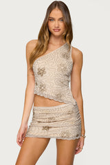 Astrid Beaded Backless One Shoulder Top