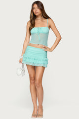 Enya Ruched Ruffle Mesh Mini Skirt