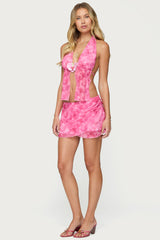 Tiedye Mesh Split Front Backless Top