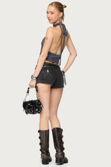 Syra Zipper Low Rise Denim Shorts