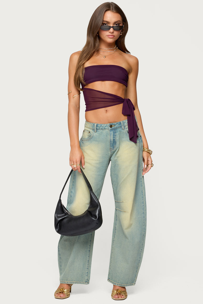 Cayden Washed Low Rise Barrel Jeans