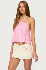 Ayva Embroidered Floral Bead Halter Top