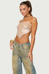 Sequin Backless Triangle Strapless Top