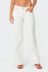 Strawberry Bow Pocket Low Rise Baggy Jeans
