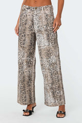 Snakeskin Printed Low Rise Baggy Jeans