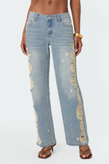 Distressed Washed Low Rise Baggy Jeans