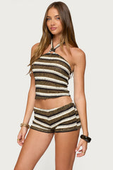 Elita Striped Textured Knit Halter Top