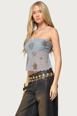 Astra Beaded Sheer Strapless Top