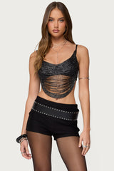 Ora Metallic Fringed Bra Top